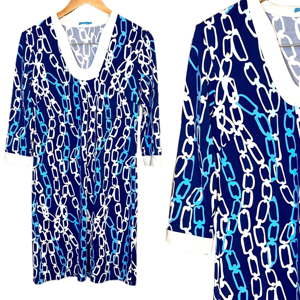 J. McLaughlin Blue Chainlink Catalina Cloth Dress